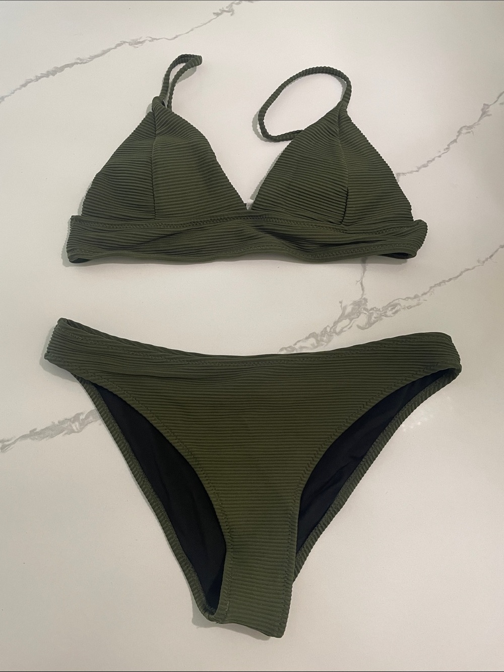 Cupshe Olive Green Ribbed Triangle Bikini Set